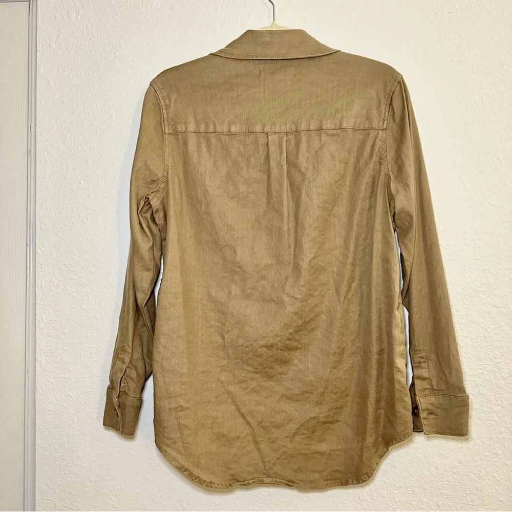 Level 99 Linen Blend Tan Button Down Utility Shirt - Picture 4 of 10